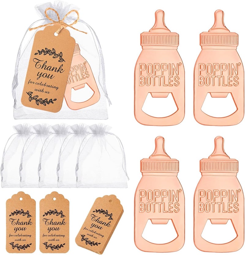 KaGrbves 50pcs Poppin Bottle Openers, Baby Shower Party Return Gifts Favors for Guests, Souvenirs with Gift Tags and White Bags in Bluk(Rose Golden) - Image 1